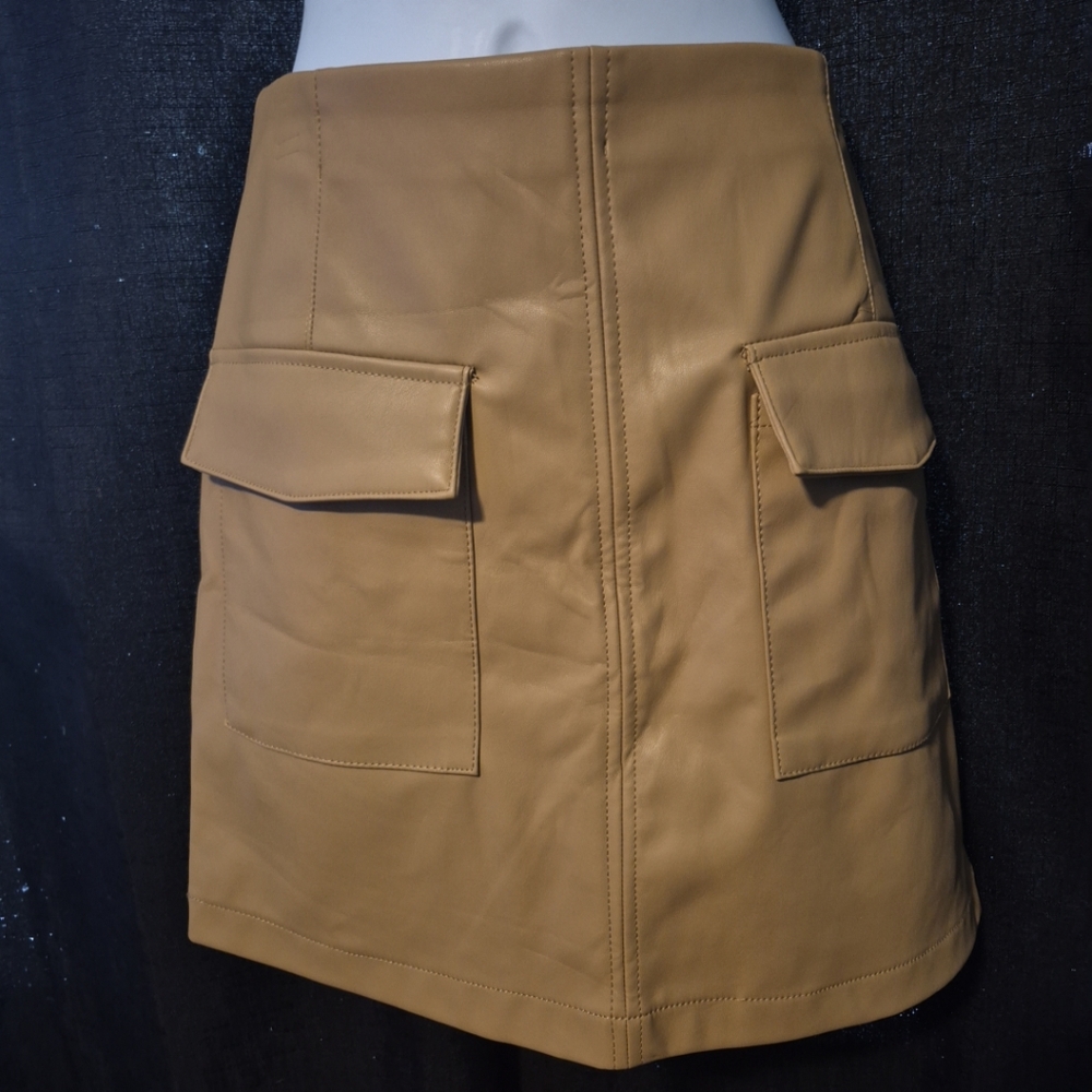 Tan Pencil Mini Skirt with Cargo Style for Work